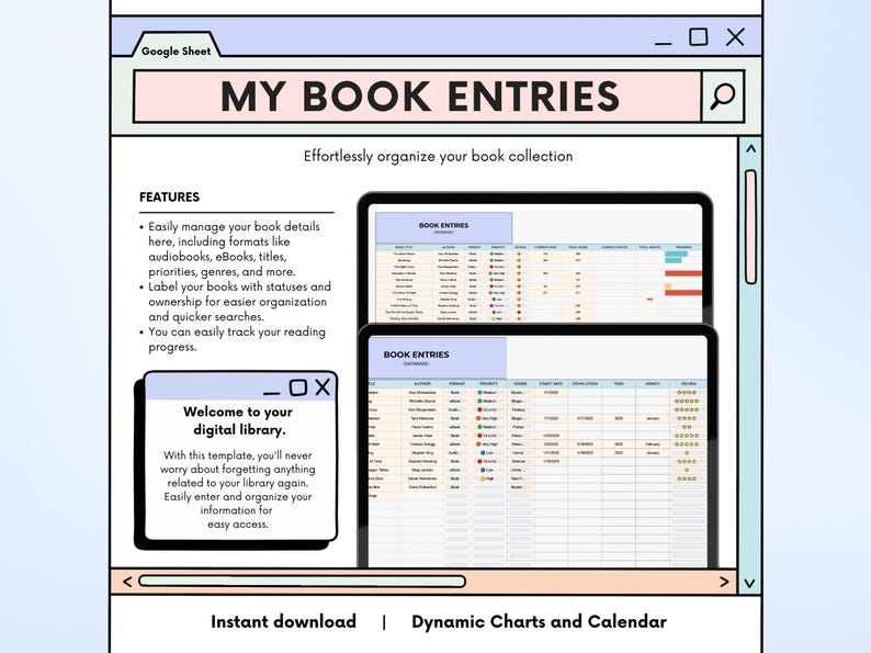 Digital Book Tracker & Reading List, Google Sheets Reading Journal ...