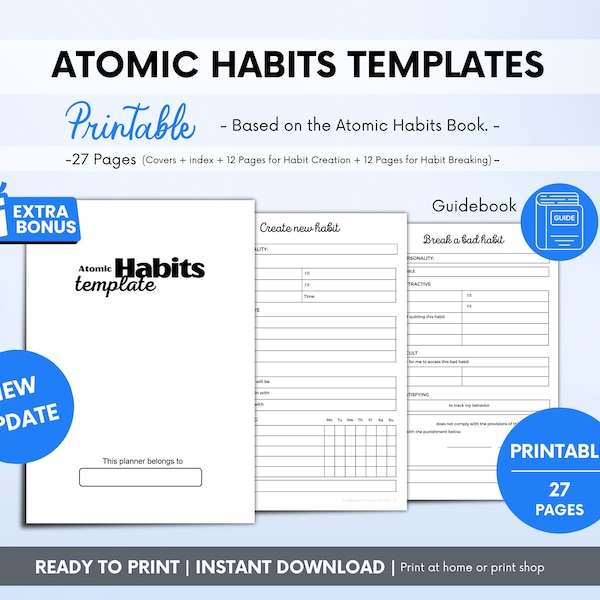 ATOMIC HABITS Template, Habit Tracking Tools for Atomic Habits, Habits Tracker for Success, Simple Habits Tracking pdf Template, PDF Pattern