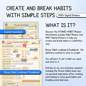 Atomic habit planner worksheet- Create and Break Habits with simple steps