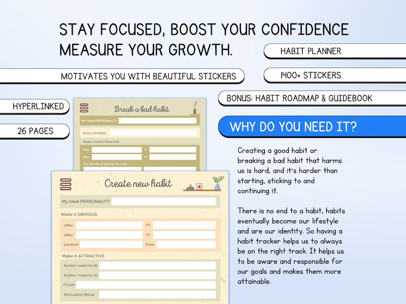 HabitSteps: Atomic Habit Planner worksheet-Create new habit- Break bad habit