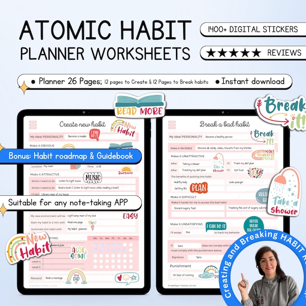 ATOMIC HABITS WORKBOOK, Habit Formation Worksheets. Pink Habit Planner