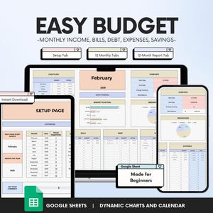 EASY BUDGET PLANNER for Google Sheets: Monthly Budget Spreadsheet Paycheck Budget Tracker, Weekly Budget Template, Biweekly Budget
