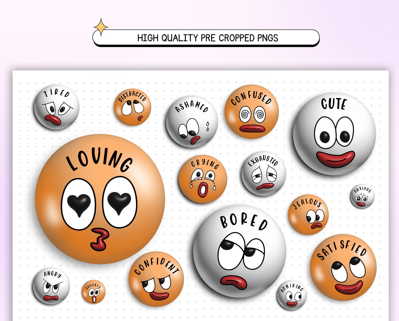 Emoji Stickers, Emotions Chart Stickers, MOOD Tracker Sickers, Digital
