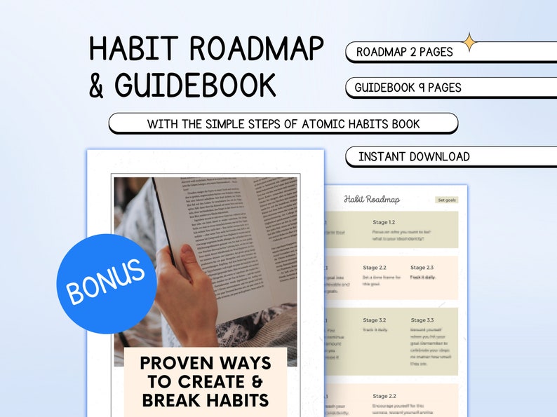 HabitSteps: Atomic Habit Planner worksheet-Bonus habit guidebook and Roadmap