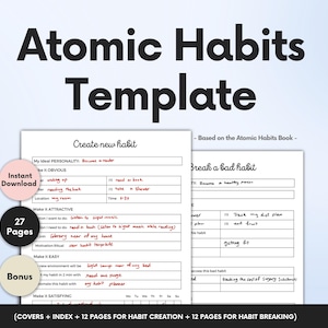 ATOMIC HABITS Template, Habit Tracking Tools for Atomic Habits, Habits Tracker for Success, Simple Habits Tracking pdf Template, PDF Pattern