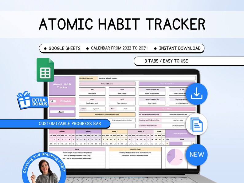 ATOMIC HABIT Tracker Google Sheet Worksheets, Atomic Habits & Goals