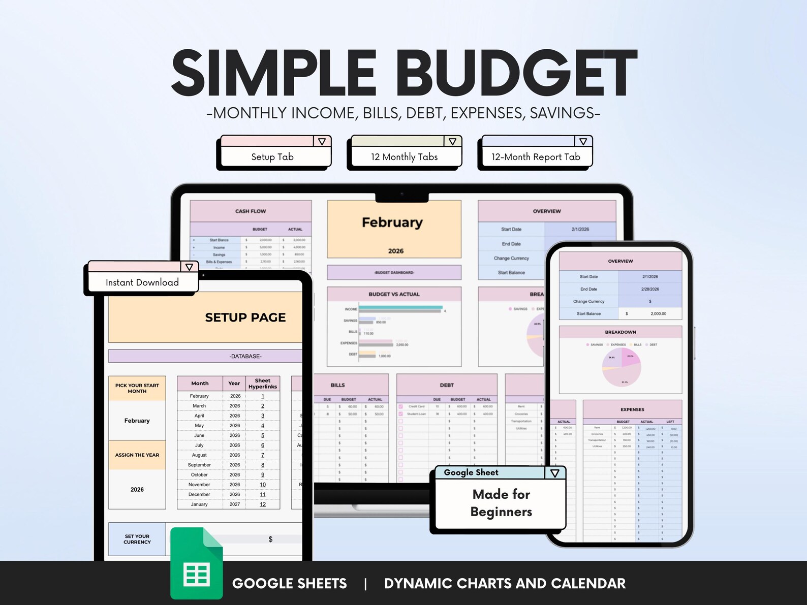 SIMPLE Paycheck Budget Spreadsheet Template Biweekly Budget Planner ...