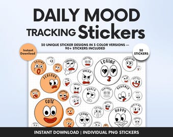 Digital Mood Stickers Book for Goodnotes Planner, Pre-cropped PNGs for mood Tracker
