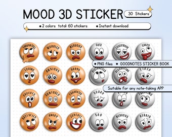 Emoji stickers, Emotions chart stickers, MOOD tracker sickers, Digital sticker Book for Goodnotes, sticker collection book