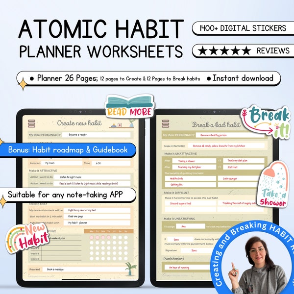 ATOMIC HABIT Planner Worksheets, Atomic Habits & Goals, Atomic Habits Planning Tool, Digital Habit Worksheet, Create Good Habit Planner