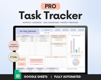 PRO TASK TRACKER To Do-Listenvorlage Tägliche Aufgaben Tabelle Wiederkehrende Aufgaben Produktionsplaner ToDo-Liste Projektmanagement Google Sheets