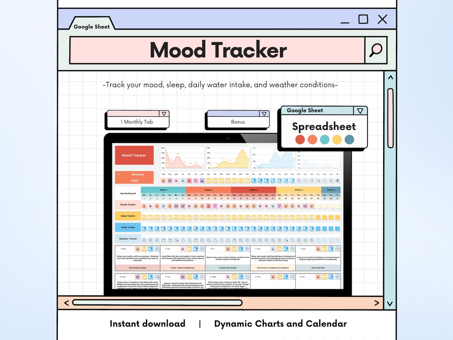 Digital Mood Tracker Spreadsheet: Google Sheets Template (digital ...