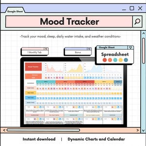 Digitale stemmingstracker-spreadsheet, Google Spreadsheets-sjabloon, dagelijkse stemmingstracker, stemmingsdagboek, stemmingsgrafiek, gevoelens-emotietracker, stemmingslogboek