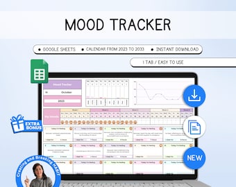 DAILY MOOD TRACKER Spreadsheet Google Sheet, Mood Journal Google Sheet Template, Feeling and Emotion Chart Spreadsheet