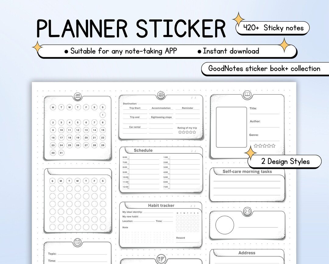 Black and White Sticky Note Insert for Planner, Shape Widget Insert ...