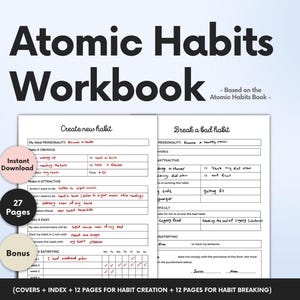 Atomic Habits workbook, Atomic Habit Tracker, Printable Habits Workbook, Daily, Weekly, Monthly habit tracker, Clear Habit tracker| HS0001