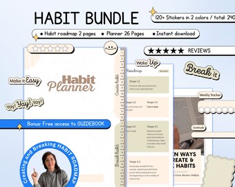 Boho HABIT ORGANIZER Bundle, Habit Roadmap and Guidebook, Create Habit Template, Habit Building Tools, Habit & Goal Organization Set