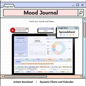 Digital Mood Journal-spreadsheet, Google Sheet Tracker, Mood Tracker, Digital Mood Tracker, Mood Chart, Emotietracker
