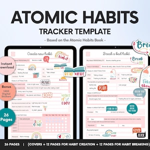ATOMIC HABITS WORKBOOK, Habit Formation Worksheets. Pink Habit Planner