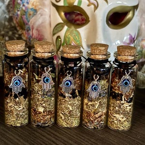 Protection Spell Jar for Evil Eye | Stop Gossip and Jealousy | Witchcraft Altar Decor | Spiritual Gift | Handcrafted Bestseller Conjure Jar image 4
