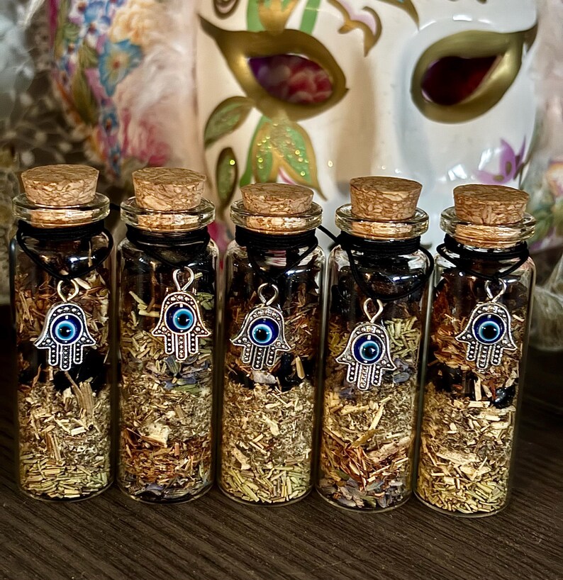 Protection Spell Jar for Evil Eye | Stop Gossip and Jealousy | Witchcraft Altar Decor | Spiritual Gift | Handcrafted Bestseller Conjure Jar image 4
