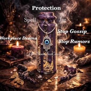 Protection Spell Jar for Evil Eye | Stop Gossip and Jealousy | Witchcraft Altar Decor | Spiritual Gift | Handcrafted Bestseller Conjure Jar image 1