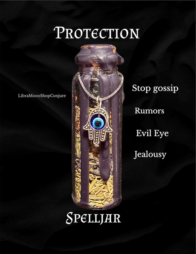 Protection Spell Jar for Evil Eye | Stop Gossip and Jealousy | Witchcraft Altar Decor | Spiritual Gift | Handcrafted Bestseller Conjure Jar image 5