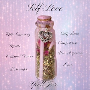 Handcrafted Self Love Spell Jar | Rose Quartz Crystals |  Manifestation | Powerful Love Jar | Obsession | Romance | Heart Charm |