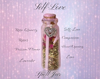 Handcrafted Self Love Spell Jar | Rose Quartz Crystals |  Manifestation | Powerful Love Jar | Obsession | Romance | Heart Charm |