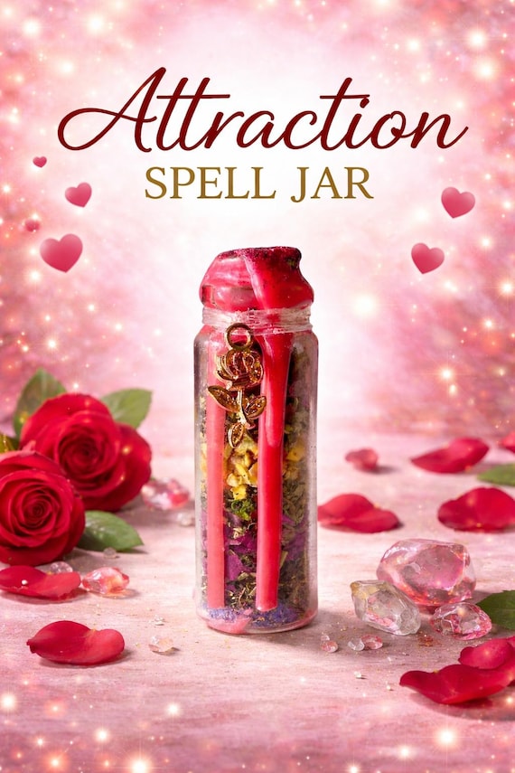 Handcrafted Attraction Spell Jar |Sensual | Sultry | Passion | Desire | Come To Me | Love Jar | Rose Charm