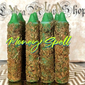 Set of 2 Green Money Spell Candles Money Magnet Candle Money Come To Me Herb Dressed Candle Hoodoo Spell Candle Money Spell image 1