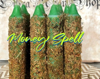 Set of 2 Green Money Spell Candles | Money Magnet Candle | Money Come To Me | Herb Dressed Candle | Hoodoo Spell Candle | Money Spell |