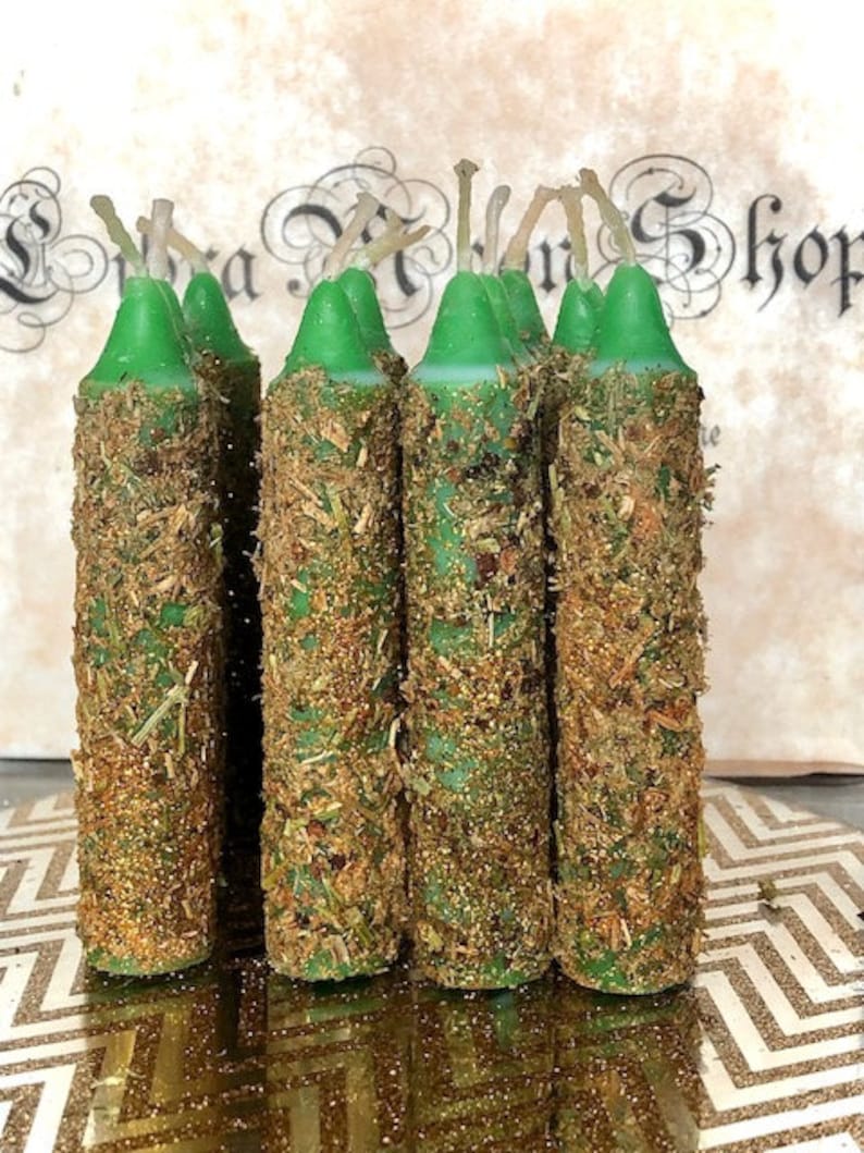 Set of 2 Green Money Spell Candles Money Magnet Candle Money Come To Me Herb Dressed Candle Hoodoo Spell Candle Money Spell image 7