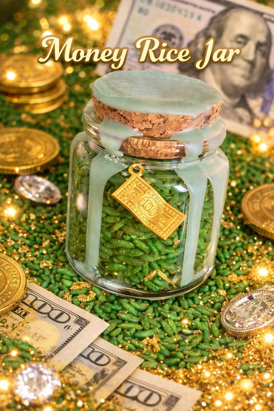 Personalized Green Money Rice Jar | Hoodoo Prosperity Rice | Hoodoo ...