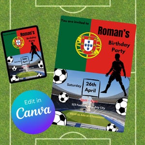 Faire-part d'anniversaire modifiable Ronaldo Football - Invitation de fête de football ronaldo garçons filles - téléchargement numérique
