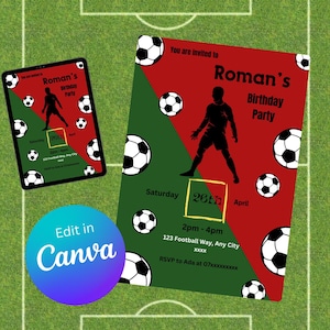 Editable Ronaldo Football birthday party invitation - Boys girls Cristiano Ronaldo football party invite -  digital download