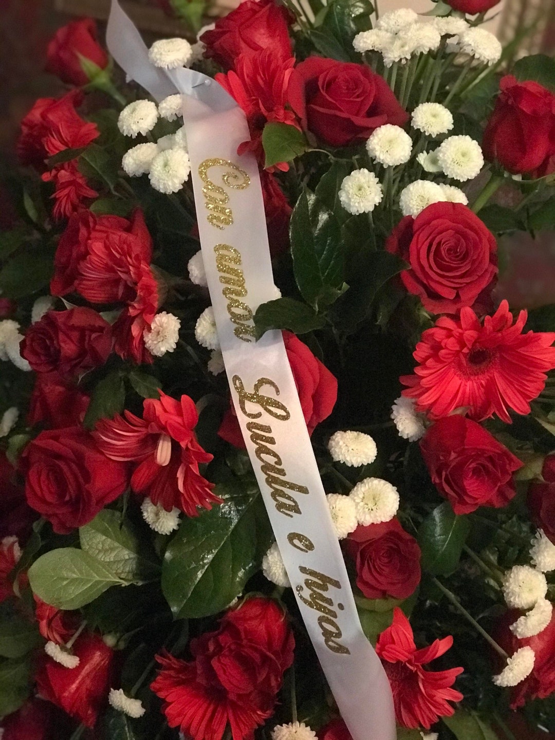 Personalized Glitter Gold Funeral Ribbon in Loving Memory Sash Ribbon