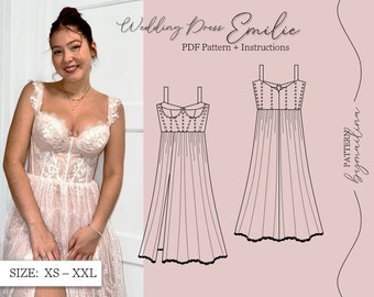 Wedding Dress "Emilie" Pattern Size XS-XXL (eu 34-44) - Instant Download A4 pdf Pattern (Sofort-Download Schnittmuster)