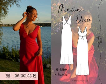 Dress "Maxime" Pattern Size XXXS-XXXXL (EU 30-48) - Instant Download PDF Pattern (Instant Download Sewing Pattern)