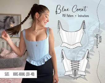 UPDATED "Blue" Corset Pattern Size XXXS-XXXXL (EU 30-48) - Instant Download PDF Pattern (Instant Download Sewing Pattern)