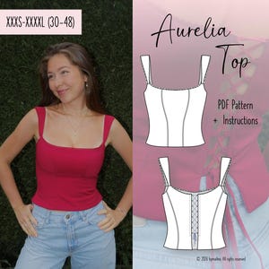UPDATED "Aurelia" Top Pattern Size XXXS-XXXXL (EU 30-48) - Instant Download PDF Pattern (Instant Download Sewing Pattern)