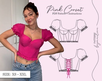 Modèle de corset rose REWORKED Taille XS-XXL (eu 34-44) - Téléchargement instantané A4 pdf Pattern (Téléchargement instantané Patron de couture)