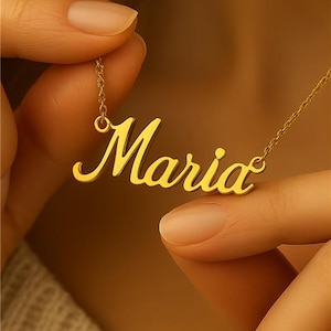 Collar con nombre personalizado, joyería con fuente de escritura personalizada, oro macizo, oro rosa, plata de 925 k, regalo delicado para ella, placa de identificación minimalista