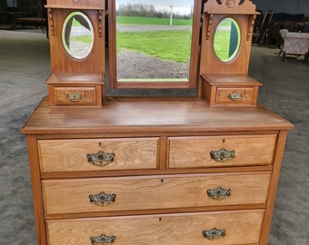 Antique Edwardian Walnut Dressing Table Drawers 2 Over 2 Chest of Drawers Mirrors