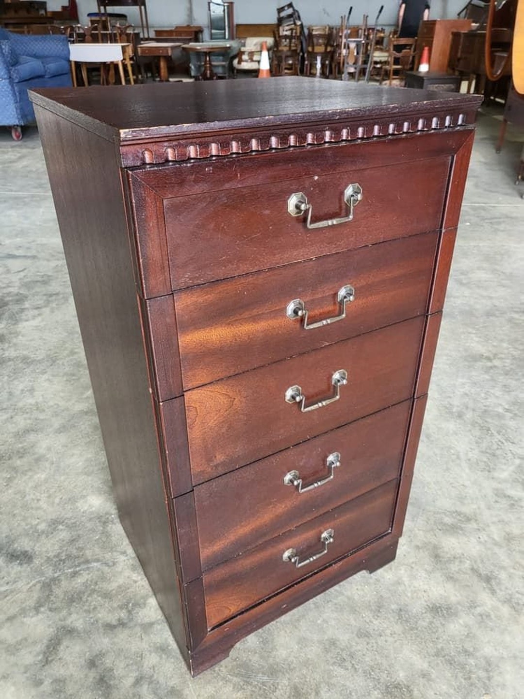 Antique Repro Tall Slim Chest of Drawers 5 Drawers Metal Etsy UK