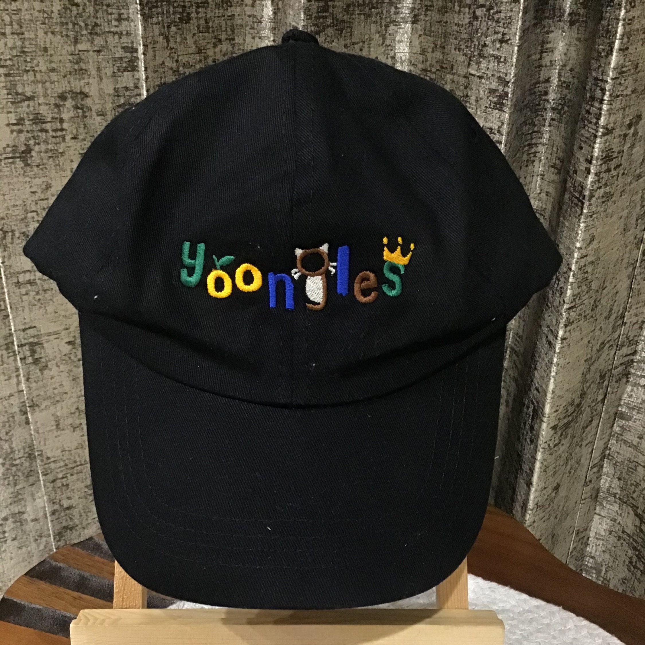 Yoongles Black Embroidered Unisex Cap 
