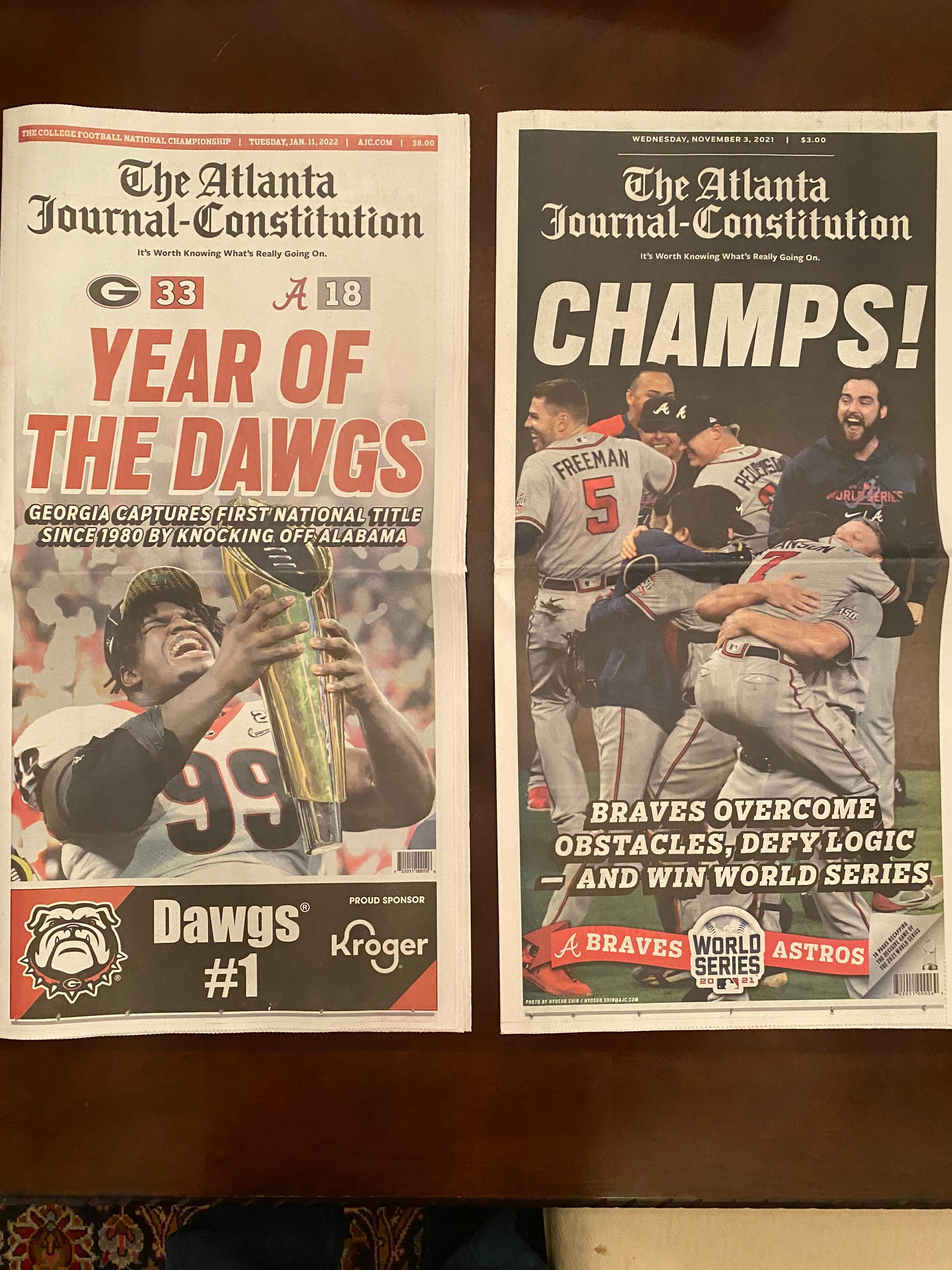 Atlanta Braves World Series and Georgia Bulldogs National 