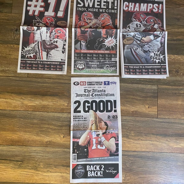 Georgia Bulldogs Football National Champions 2021-2022 And 2022-2023 AJC Limited Edition Newspapers. 4 Newspapers. In Hand 3 Day Shipping.