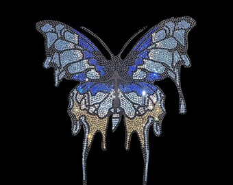 Blue Butterfly Rhinestone ,Iron On Heat Transfer,hot fix butterfly ,iron on butterfly ,hot fix iron on , butterfly motif , rhinestone decal