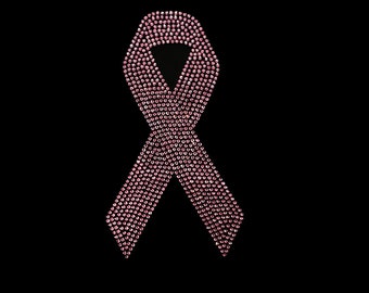 Breast cancer ribbon, rhinestone Pink ribbon , heat transfer decal,  iron on rhinestone applique